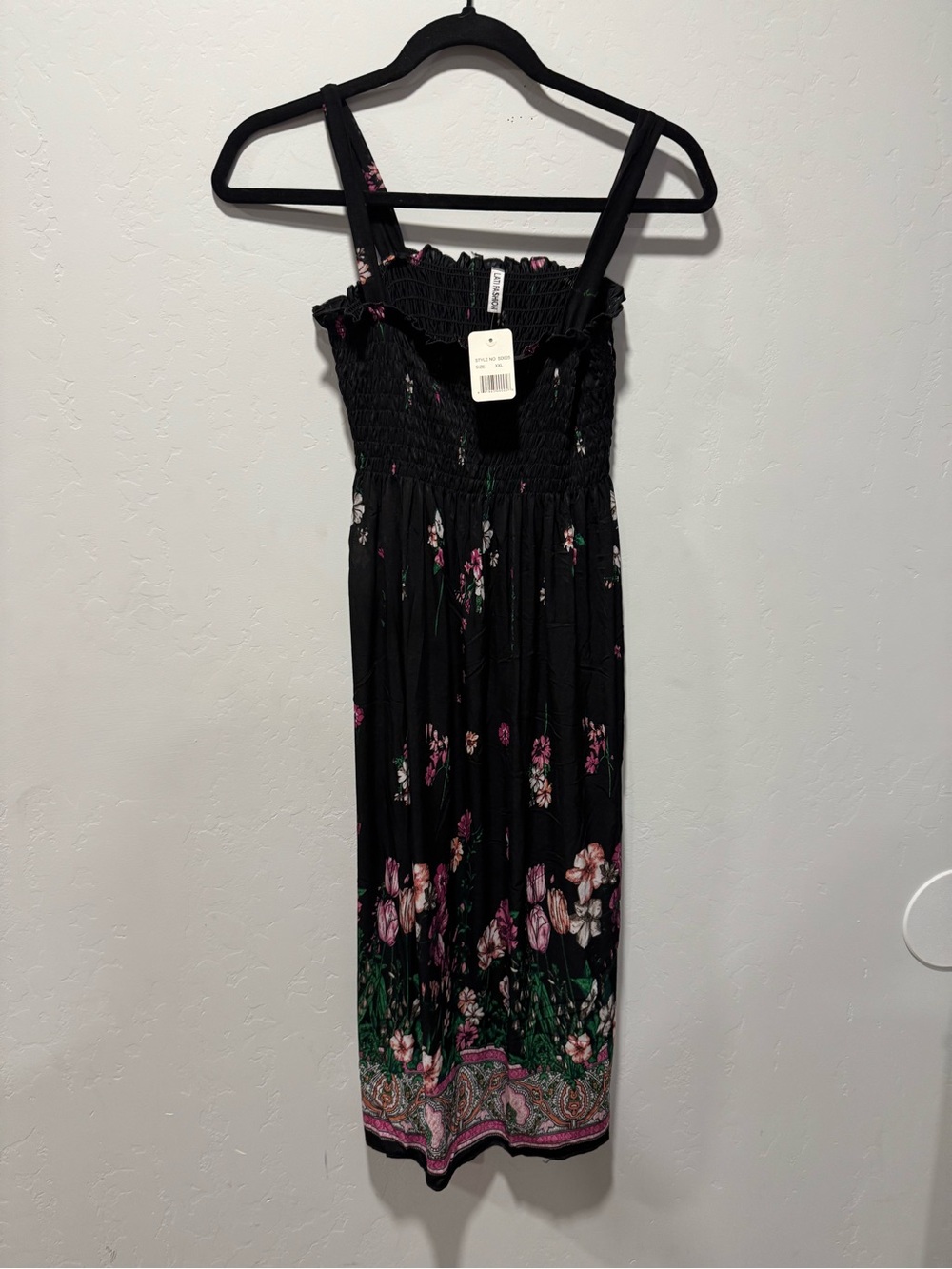 Black Floral Smocked Sundress midi size XXL (14-16)